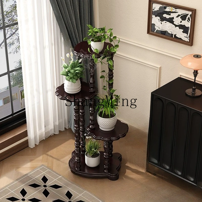 FG  solid wood flower stand retro lace three-layer flower stand solid wood potted plant flower stand multi-layer storage