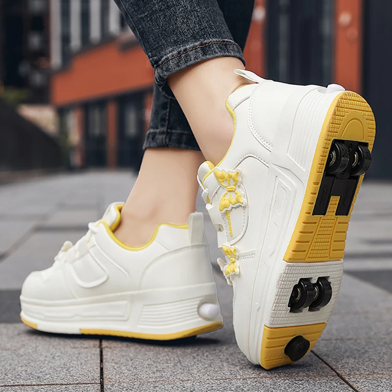 Children's Roller Skating Shoes Four Wheel Shrinkable Brake Roller Skating Shoes With Butterfly Patterns Kid's Outdoor Sneakers view 6