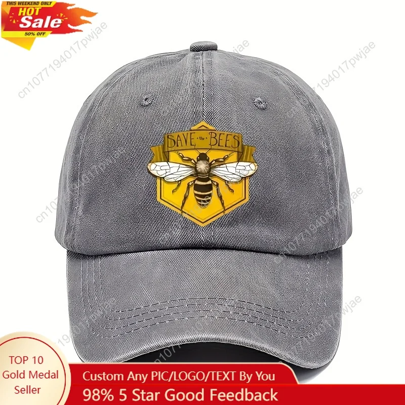 

Adjustable baseball cap with bee pattern and "Save the Bees" print - breathable and sun-protective baseball cap