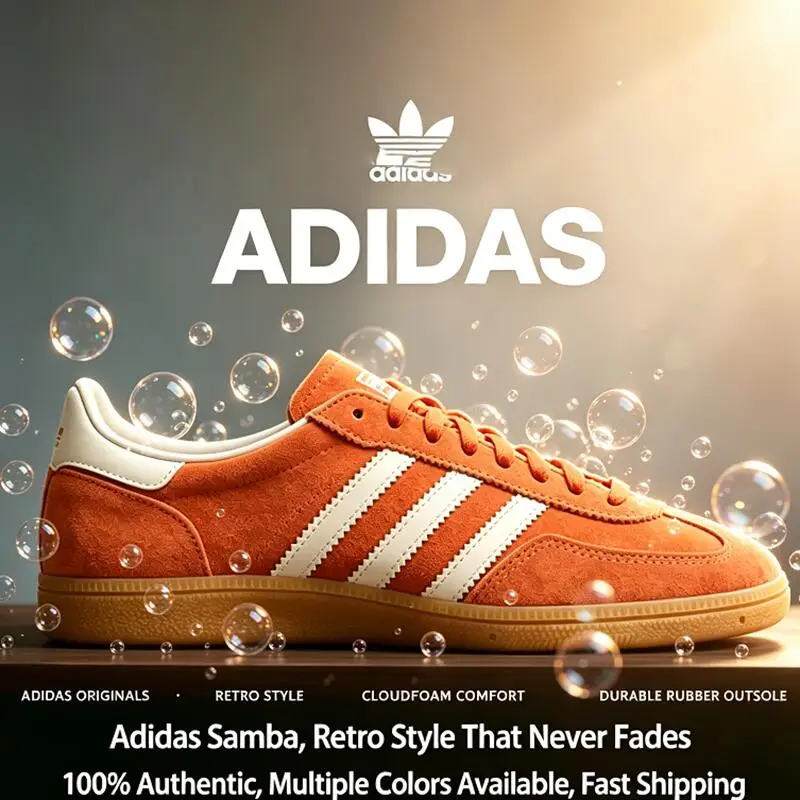 Tênis Adidas Samba Trefoil Handball Spezial, estilo retrô clássico, cano baixo, casual, modelo IG6191