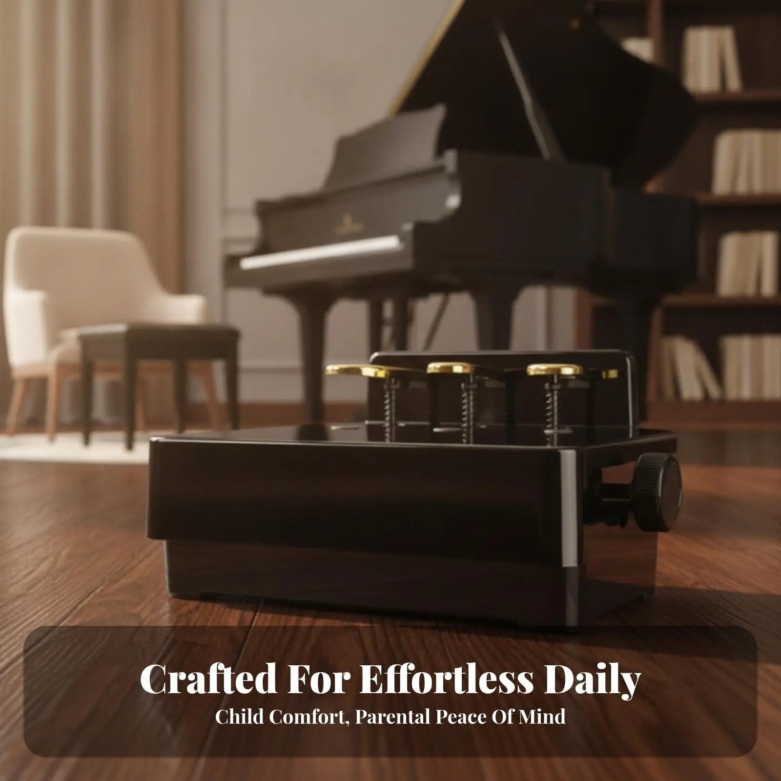Height Adjustable Piano Pedal Mechanism with Gold Tone Metal Tops for Children Learners Compatible with Digital Piano
