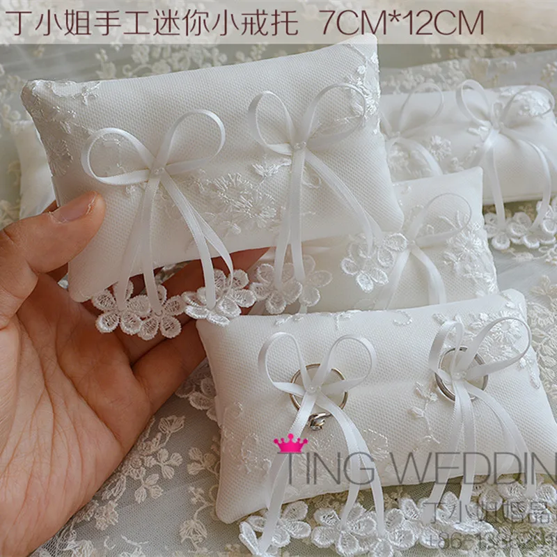 7x12cm Mini Lace Ring Pillow Cushion Double Bow Ring Holder Party Festive Supplies Bride Wedding Decoration Accessories