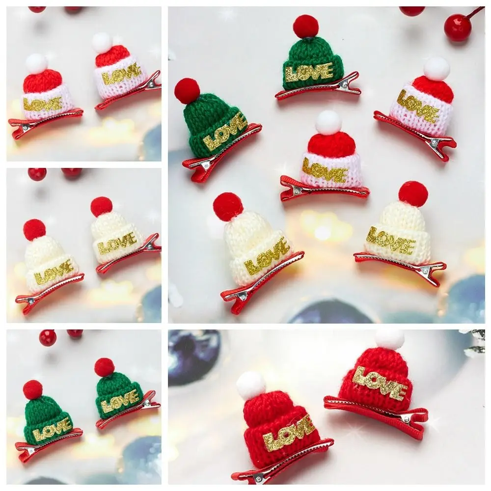 Merry Christmas Decor Christmas Hat Hairpin Unique Love Sequin Children Christmas Hair Clip Cloth Mini Knitted Hat Children's