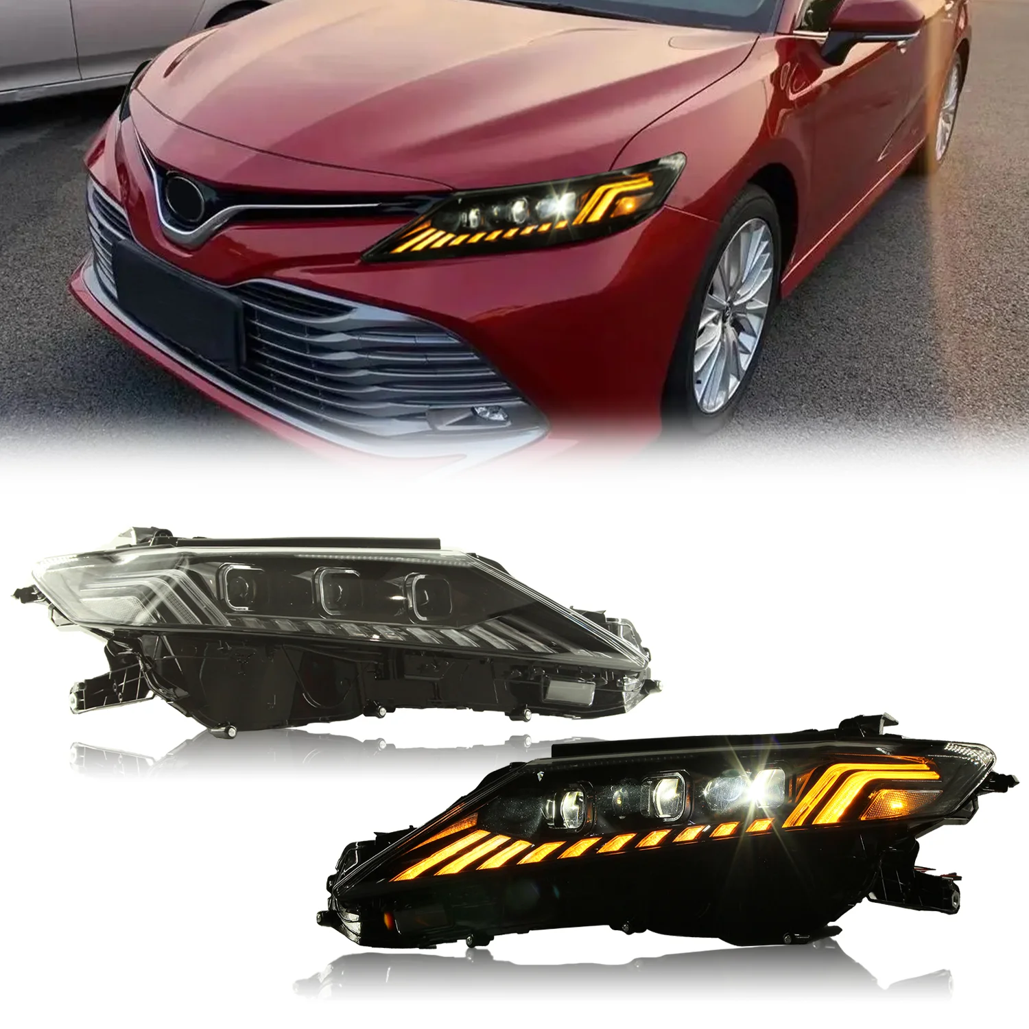 

Светодиодные фары HRS в сборе для Toyota Camry XV70/SE/LE/XSE/XLE 2018-2022 гг., передние и задние лампы DRL, изготовленные из материала ABS