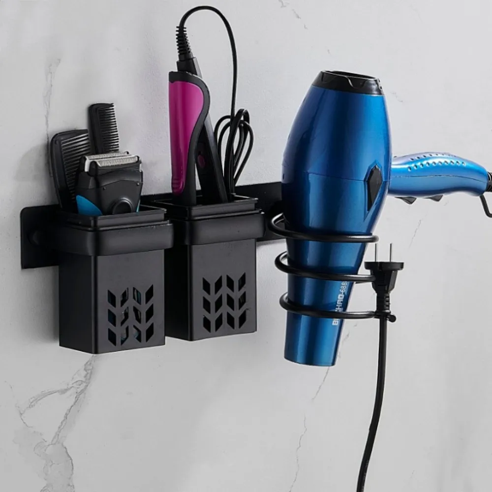 Wall-mounted Hair Dryer Holder Bathroom Storage Rack Multi-functional Space-saving Storage Box for Hair Care Tools