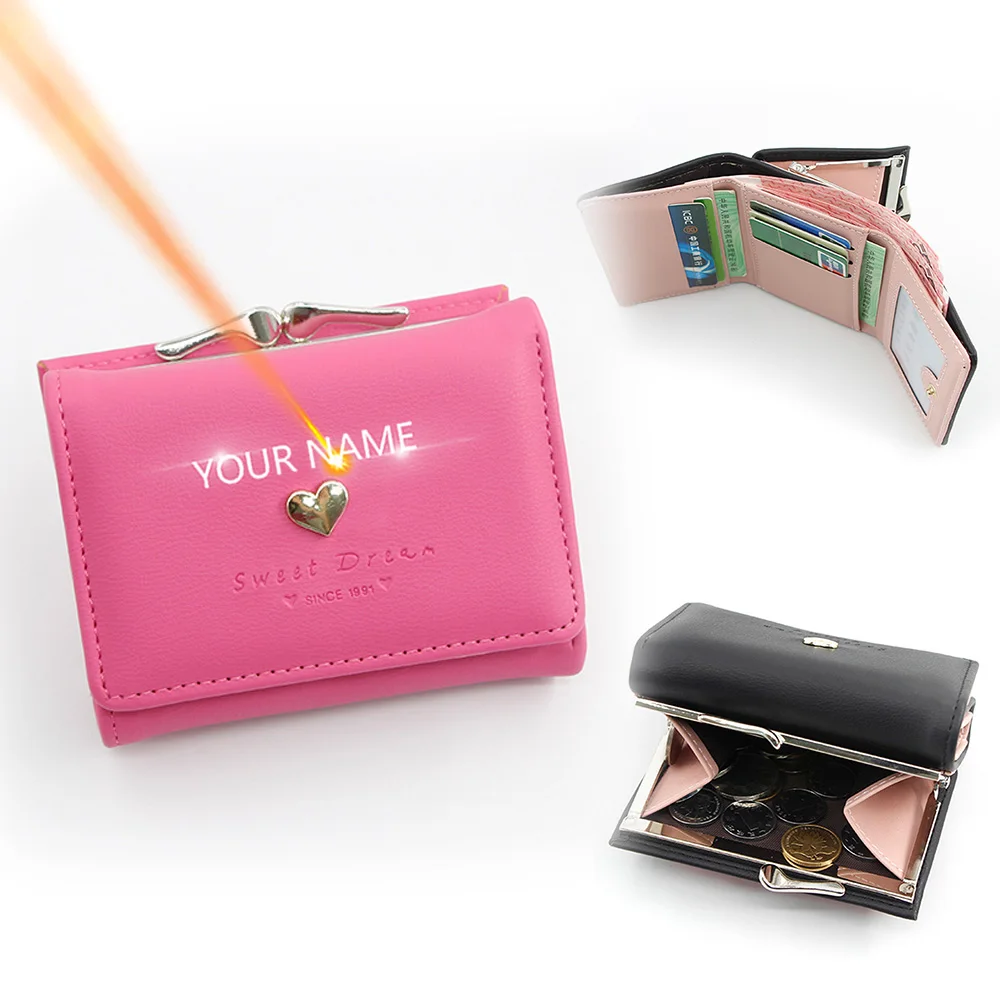 

New Short Women Wallets Name Engraving ID Card Holder Cute Female Purses High Quality Simple Coin Pocket Girls Wallet