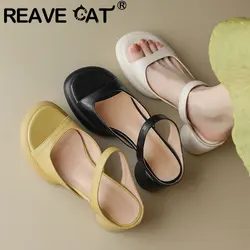 REAVE CAT Sandały damskie Okrągłe palce Chunky Heels 6cm Slip On Concise Kobiece klapki Eleganckie randkowe buty damskie Duży rozmiar 40 41 42 43