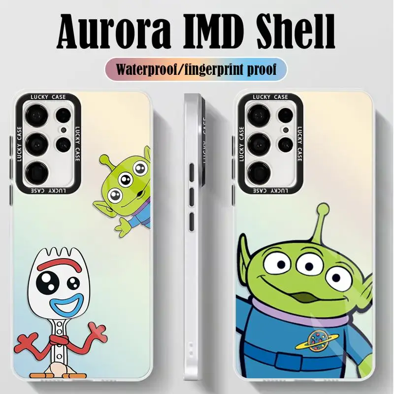 UFO Alien Toy Story Cute Phone Case for Samsung Galaxy S24 S23 Ultra S22 Plus S21 S20 FE A50 Holographic Iridescent Laser Funda