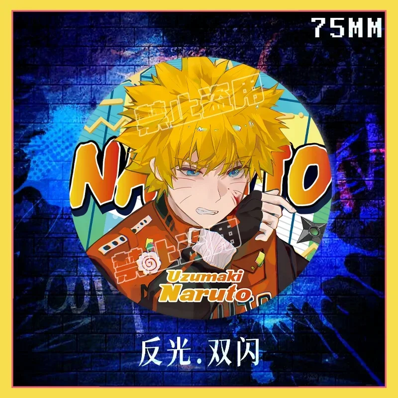 Hot selling anime Naruto peripheral reflective bar badge vortex Naruto Sasuke anime peripheral cartoon foxtail fan glowing gift