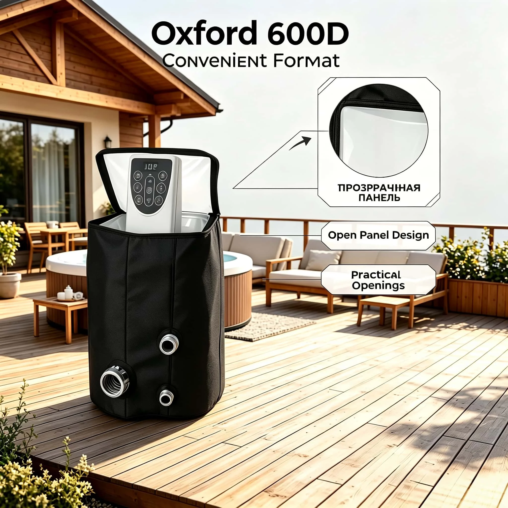 Black Pool Heater Protective Cover Made of Waterproof Oxford Cloth Material, Used for Outdoor Spa Pool and Bathtub Heaters.
