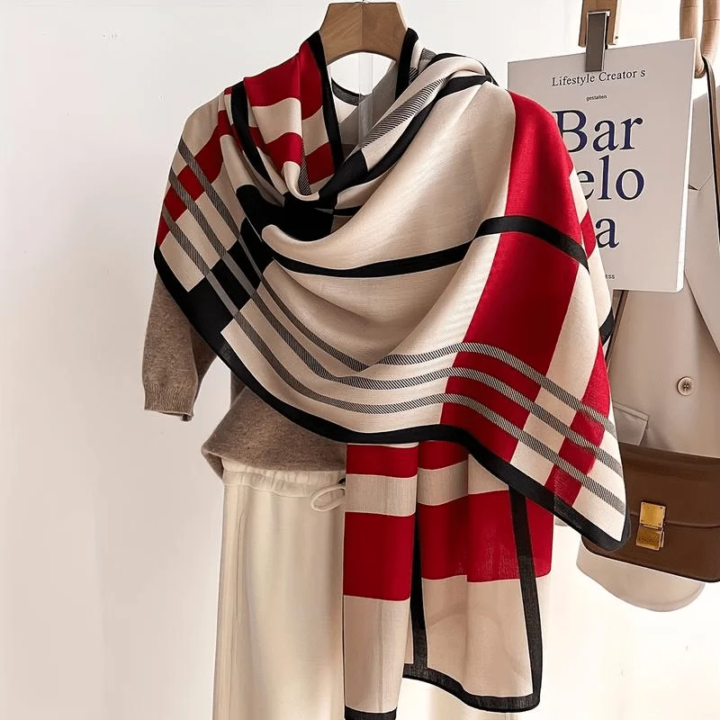 [Soft Scarf] Soft Warm Color Block Striped Scarf 1 piece Shawl Women's Casual Outdoor Shawl