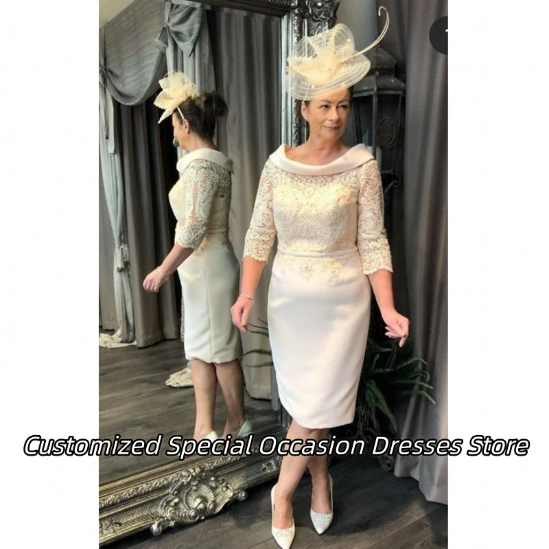 

Exquisite White Lace Applique Two-piece Set Shawl Cocktail Dresses For Women Knee-Length Mother Dress Formal Outfit Customized