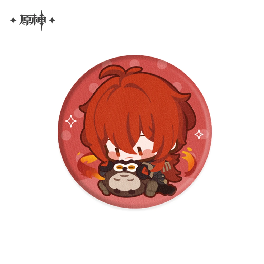 Game Genshin Impact Chibi Tartaglia Thoma  Gorou Zhongli Venti Kell Fischl Xiao Cosplay Badge Pin SPTE Tinplate Brooch Prop ﻿