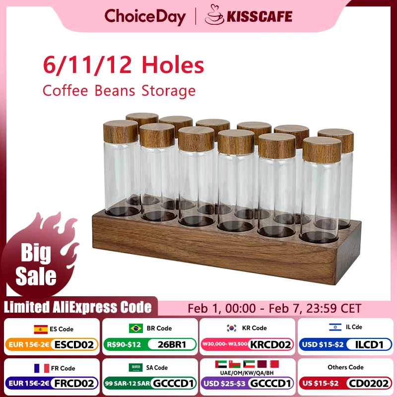 

Coffee Beans Storage Container Display Rack Walnut Tea Tube Bottle Glass Espresso Coffee Accessories Tool Barista Coffeware Sets