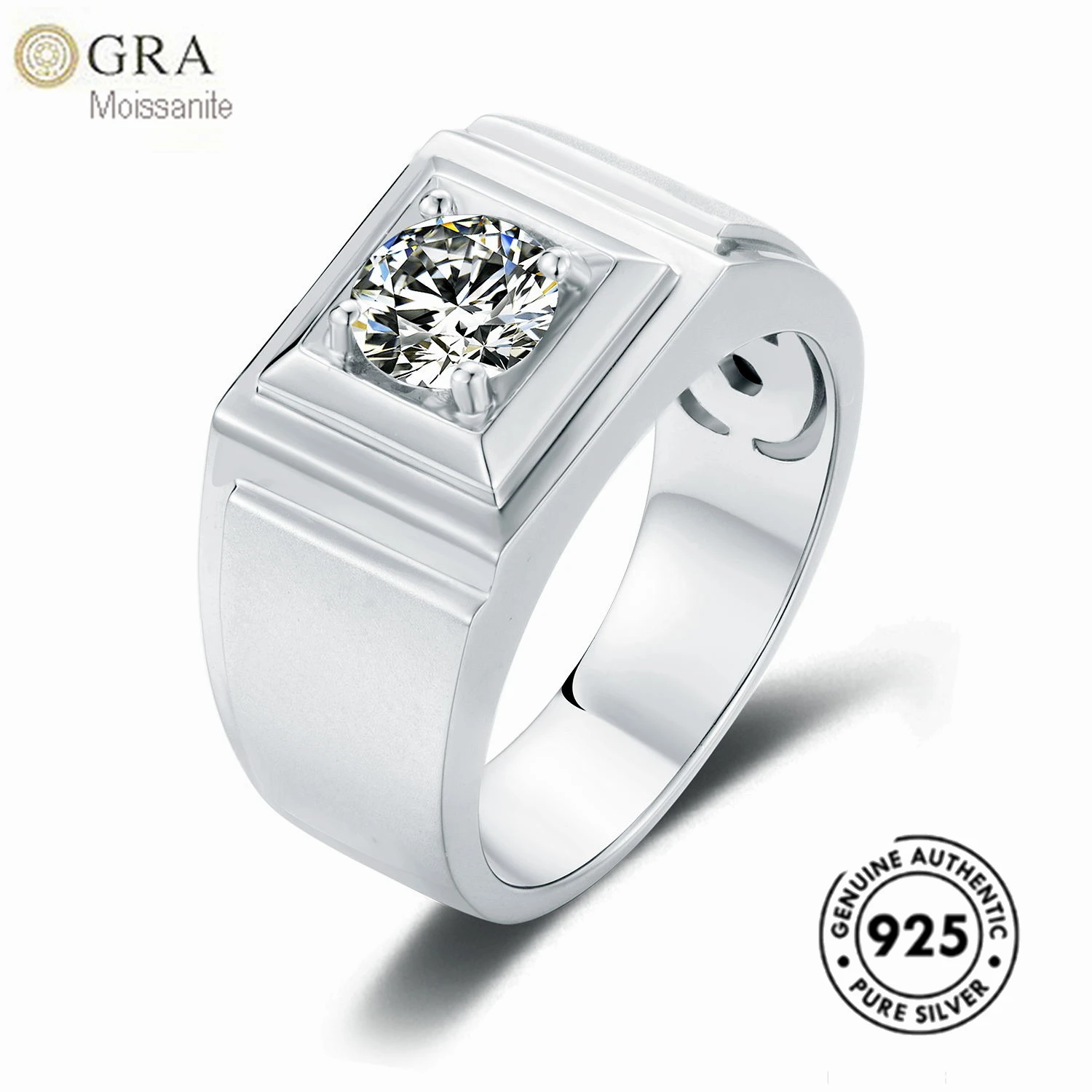 Chunky Solid 925 Stirling Silver Men Stone GRA 1ct Moissanite Ring Mold Jewelry Ready For Ship