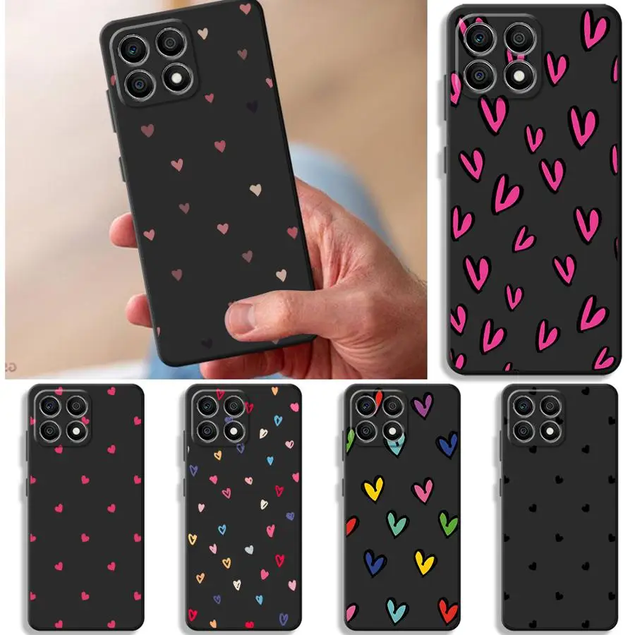 حافظة لهاتف Honor 8X X5b Magic5Lite 70 200 400 Lite X9a X6 90X7 X8 غطاء هاتف ناعم أسود ملون كرتوني قلب الحب #2