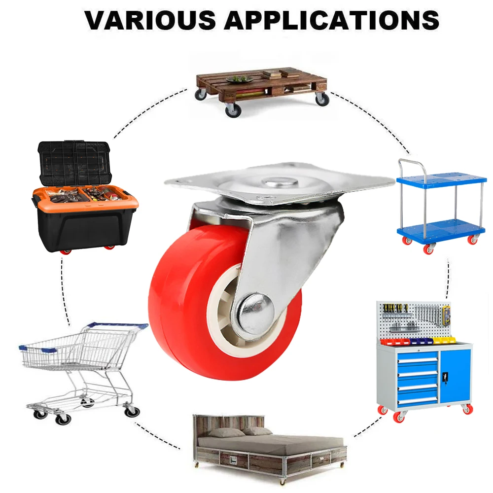 Wytrzymały, cichy wózek obrotowy 360 stopni, 1,5-calowe czerwone koła do samochodu Platforma narzędziowa Wózek Akcesoria Narzędzie