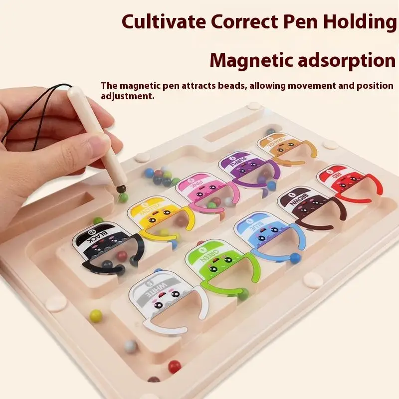 1 conjunto de caneta de treinamento de motor fino, controle de contas móveis, jogo sensorial, brinquedo educacional, labirinto magnético montessori, jogo de classificação de cores