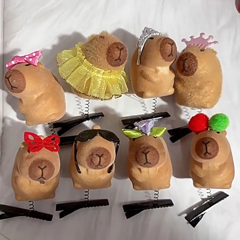 Cartoon Funny Cute Capybara Flocking Spring Clip Hairpin Fashion Lovely Capybara Hair Clip Accessories Headwear Gifts