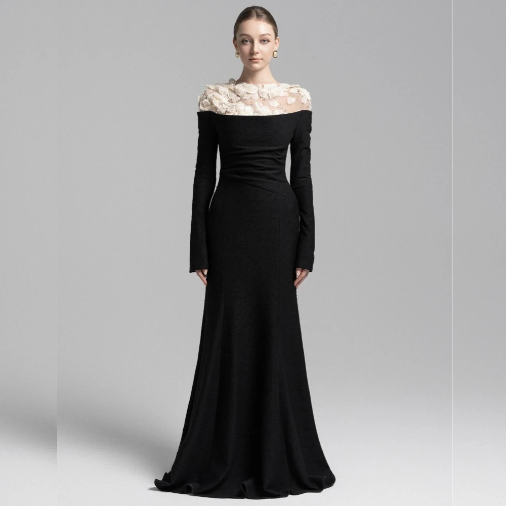 

Индивидуальные замысловатые одинаковые джерси с цветочной складкой, длинные платья трапециевидной формы с круглым вырезом, простые платья на заказ