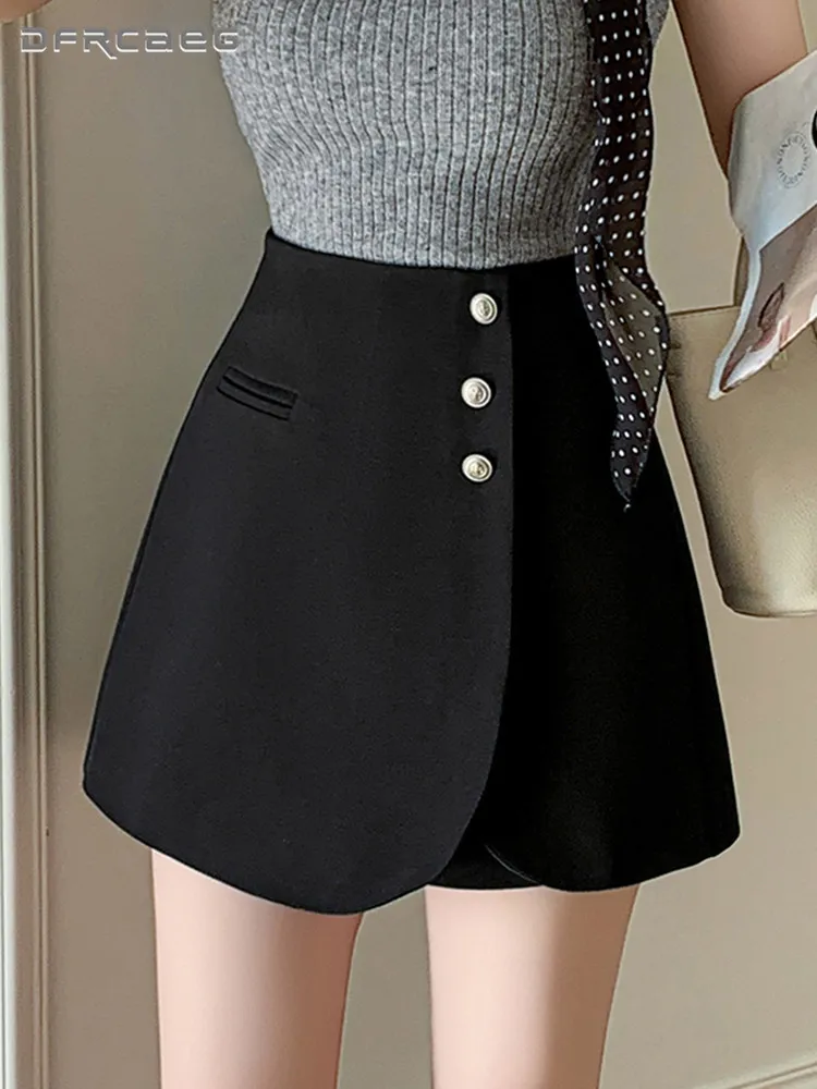 

Новинка: Весенне-летние шорты-юбка А-силуэта с пуговицами, высокой талией, широкими штанинами, повседневные, для женщин