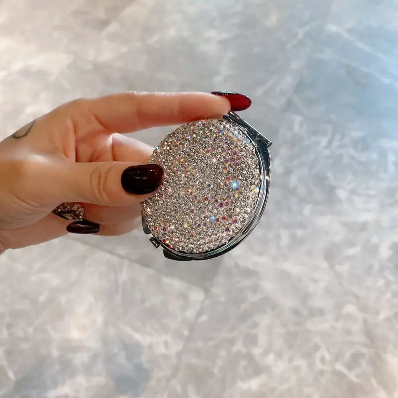 Sparkling Rhinestone Makeup Mirror Foldable Pocket Mini Double-sided Mirror Portable Mirror Makeup Mirrors Beauty Tool Girl Gift