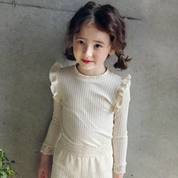 2024 Autumn Pants Girls Long Sleeve Bottom Shirt Forest Series Children Girls Strips Middle Children Fashionable Top