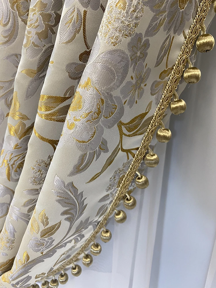 

Blooming New Chinese Style Luxury Curtains Living Room Bedroom New Gold Jacquard High-end Blackout Villa