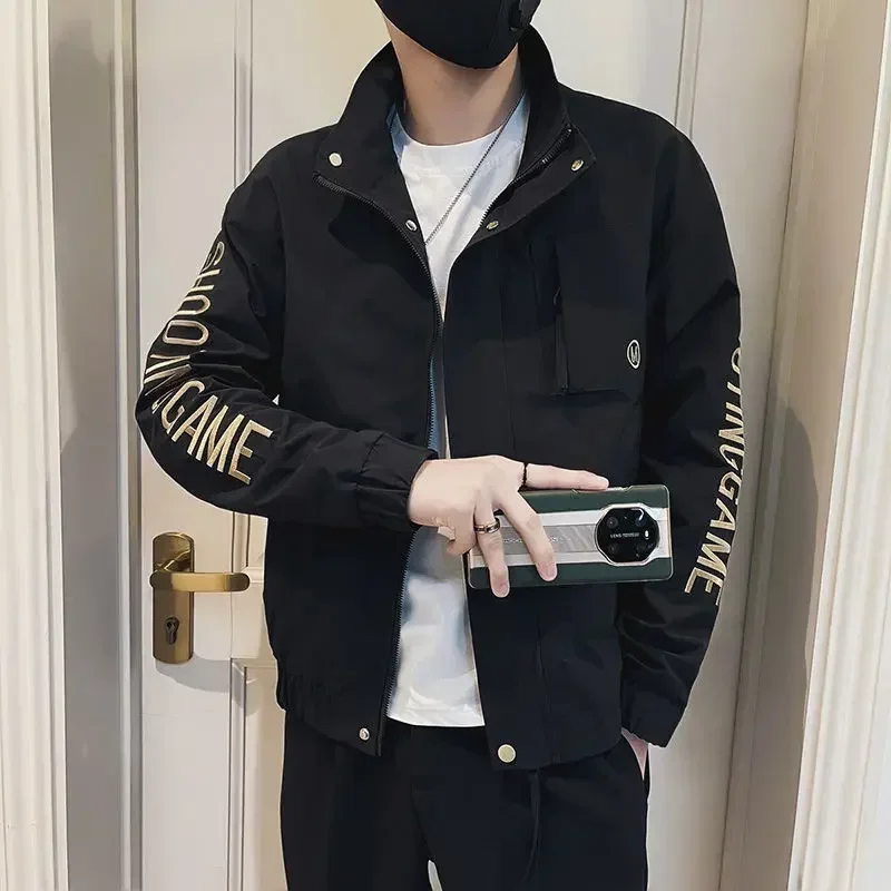 Embroidery Zip V Man Coat Joker Vintage Cheap Clothes Offer Harajuku Baseball Jacket for Men Aesthetic Fast Delvery High Quality