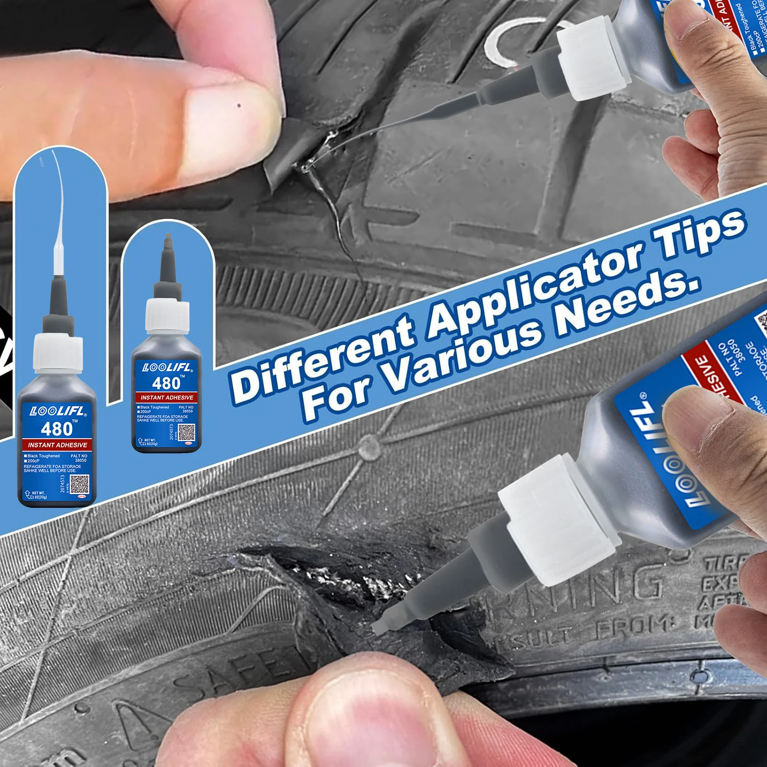 480 Black Super Glue, Quick-Bondig Adhesive Leather Rubber Wood Metal Strong Liquid Glue, Emergency Repair Adhesive, Rubber Glue image 6