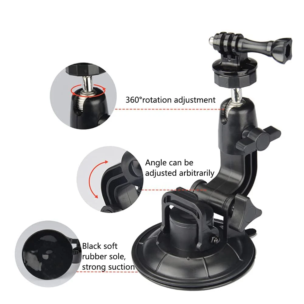 Heavy Duty Camera Car Windshield Suction Cup Mount with 1/4-20 Adapter for GoPro Hero Series and All Action Cameras