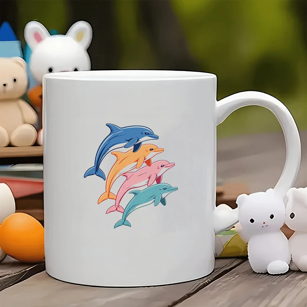 Vierfarbiger Delphin-Sprungbecher 11OZ Kinderbecher für kalte und heiße Getränke, Weihnachtsgeschenk für Familie und Büro