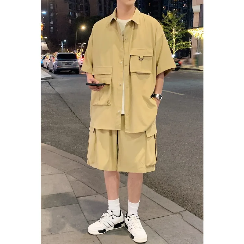 2024 Summer Set Men's High Fashion Brand Split Sleeve Shirt Shorts Large Two Piece Set