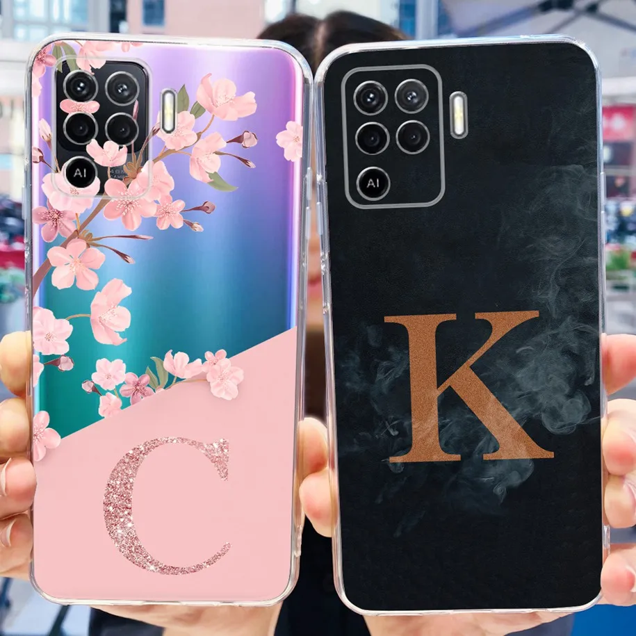 For OPPO A94 4G 5G Case Luxury Flower Letters Transparent TPU Soft Silicone Phone Cover For OPPO A 94 OPPOA94 CPH2203 Bumper New