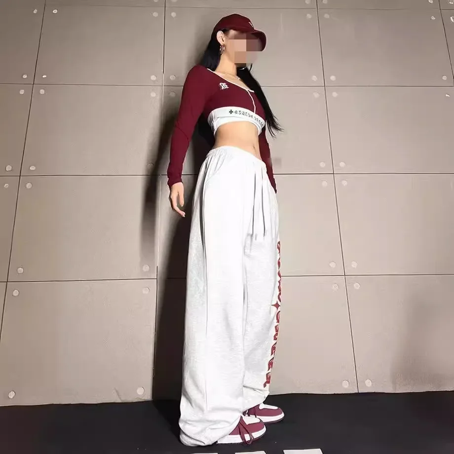 Korean White Gray Letter Printed Joggers Sweatpants For Women's Summer Fashion Loose Hip-hop Street Dance Pants Y2k Streetwear