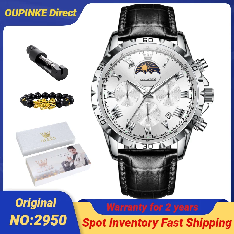 

OLEVS Original Brand Men's Watches Multifunctional 24 Hour Chronograph Leather Strap Waterproof Trend Man's Wristwatches NEW