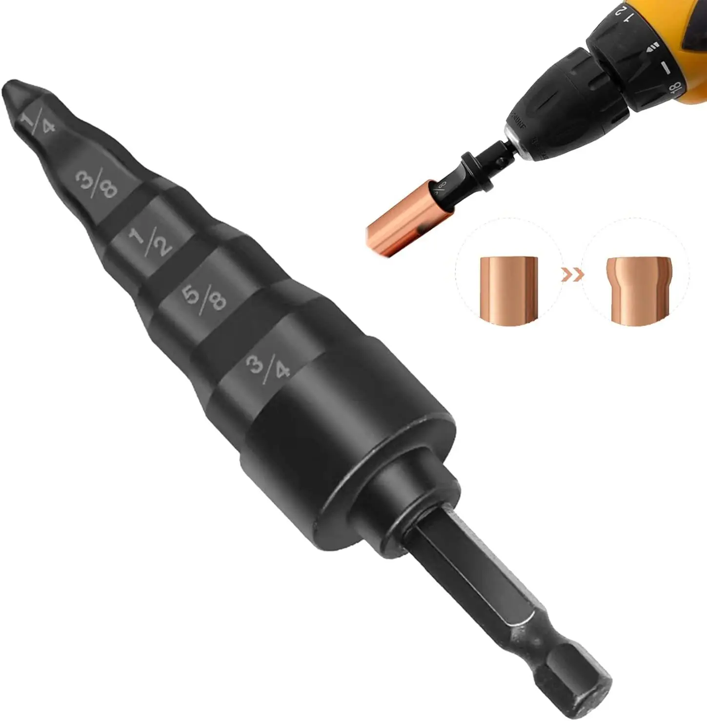 5 in 1 Copper Tube Expander for Hex Handle Hand Drill Copper Tube Expanding Air Conditioner Pipe Tool 1/4\