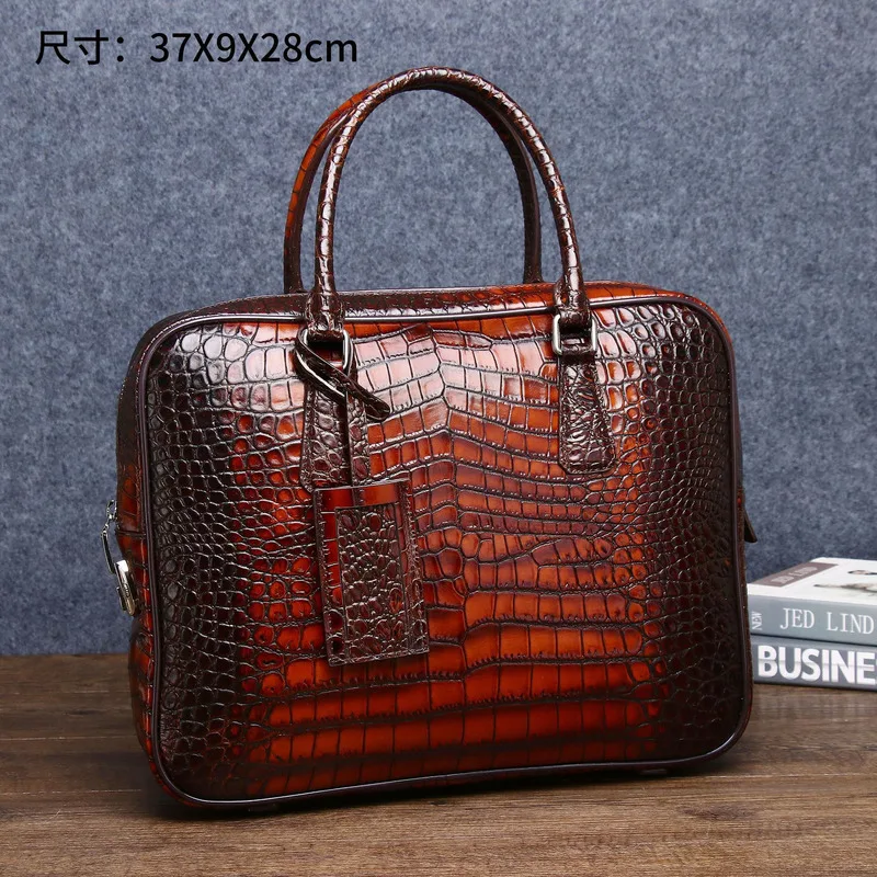 New Crocodile Men\'s Briefcase Password Lock Business Fashion Handbag File Pack Luxury Brand Portfolio Messenger Leather Men Bag