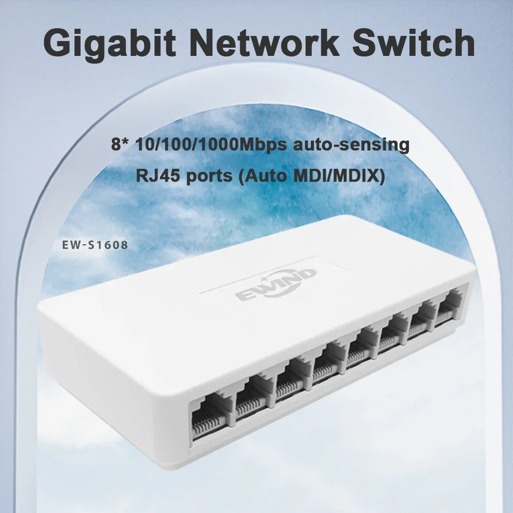 Ethernet Switch 5/8 Ports Gigabit Network Switch 10/100/1000Mbps Fast Auto-sensing RJ45 Desktop Ethernet Switch Auto MDI/MDIX