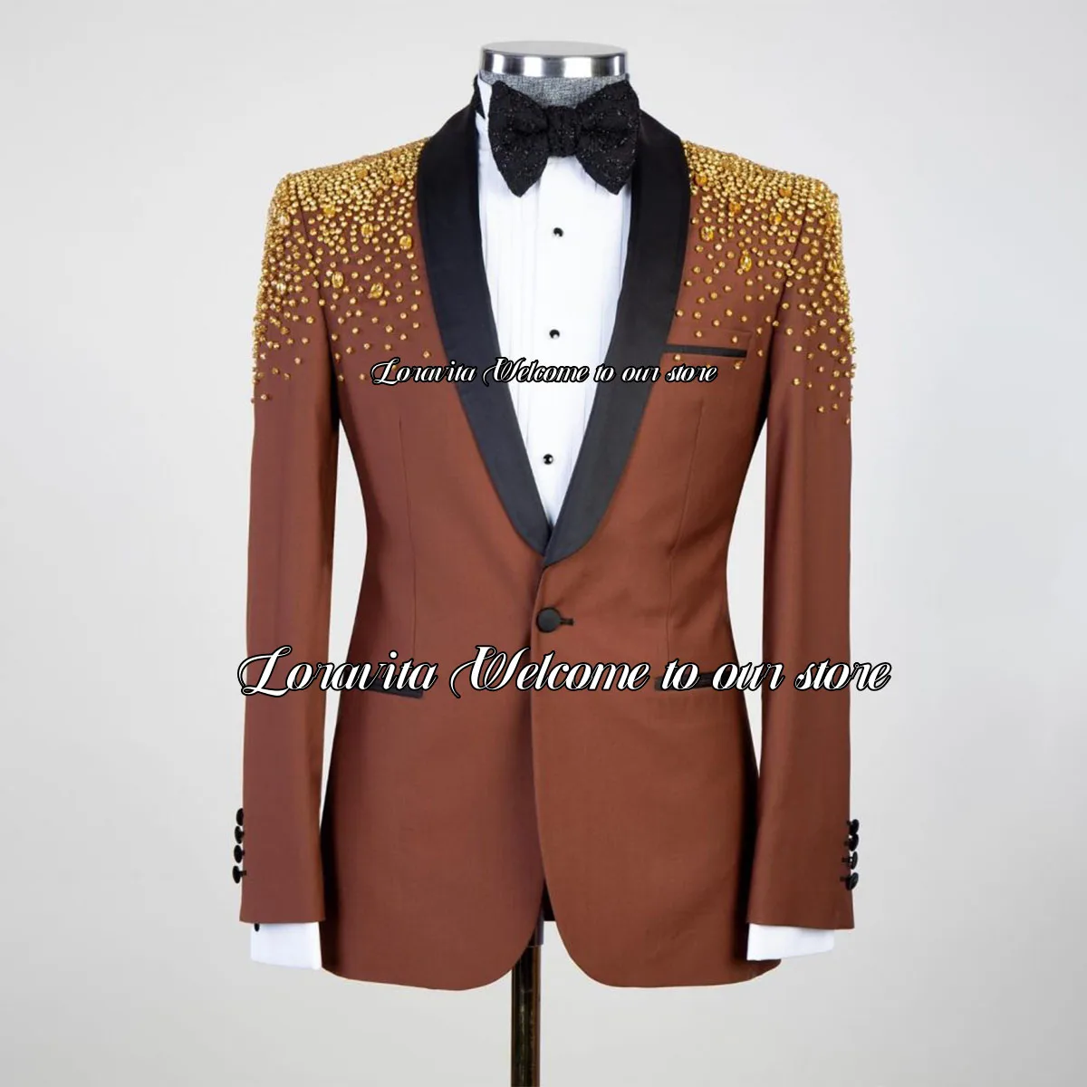 Sparkling Crystal Diamond Decoration Men Suits 2 Pieces Sets Groom Party Prom Blazers Shawl Lapel Luxury Slim Fit Costume Homme