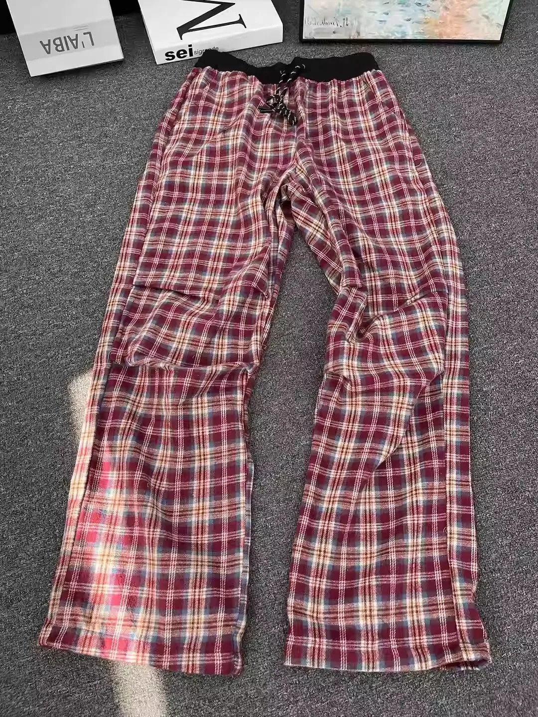 

Красные клетчатые прямые брюки в стиле casual, тонкие летние, в американском ретро-стиле, унисекс, CleanFit, цветные, повседневные брюки