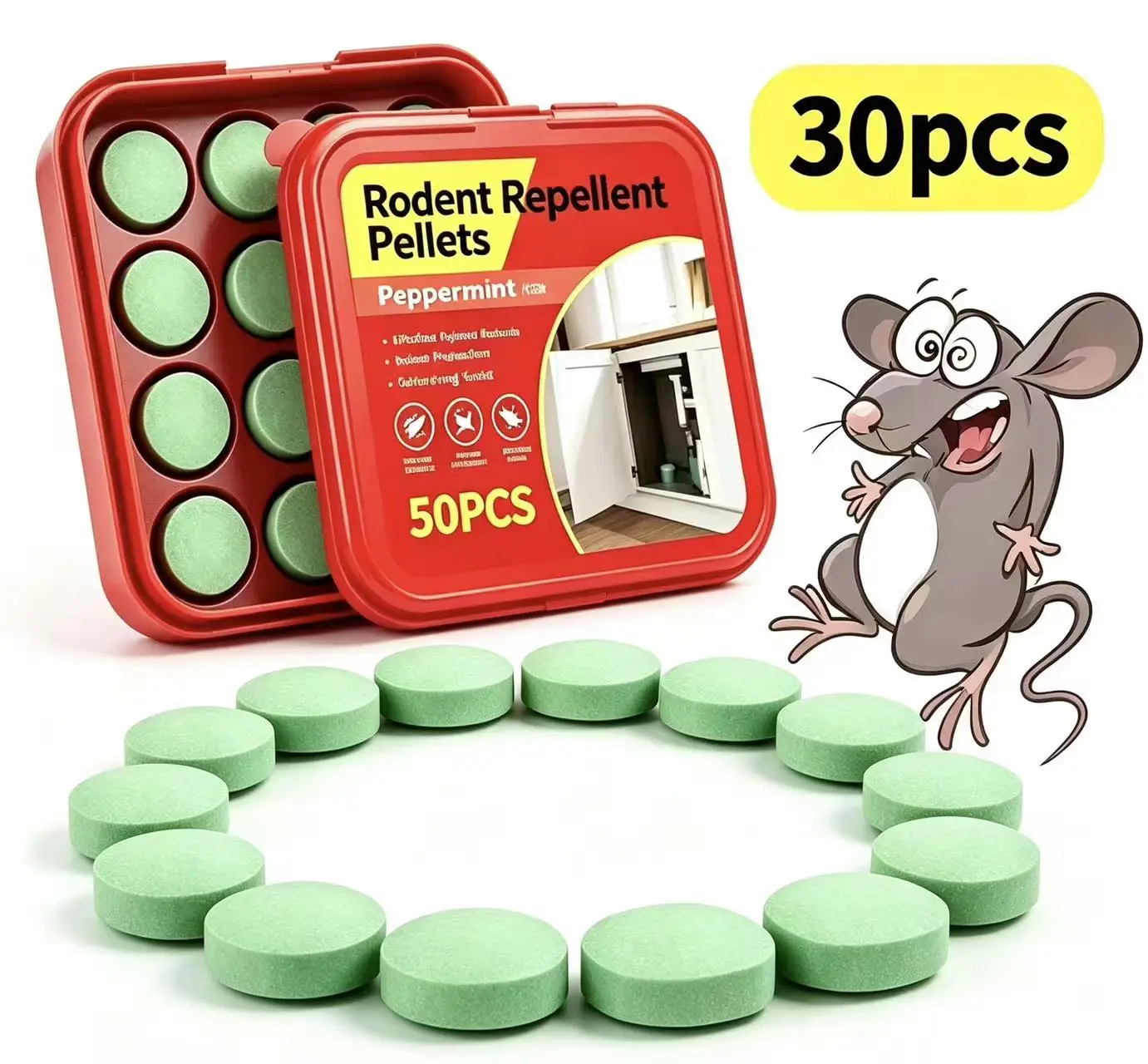 30pcs Mouse Repellent Tablets Pest Rodent Repellent Peppermint Oil Mouse Traps for Rat Mice Roach Indoor Outdoor Repellent Pelle