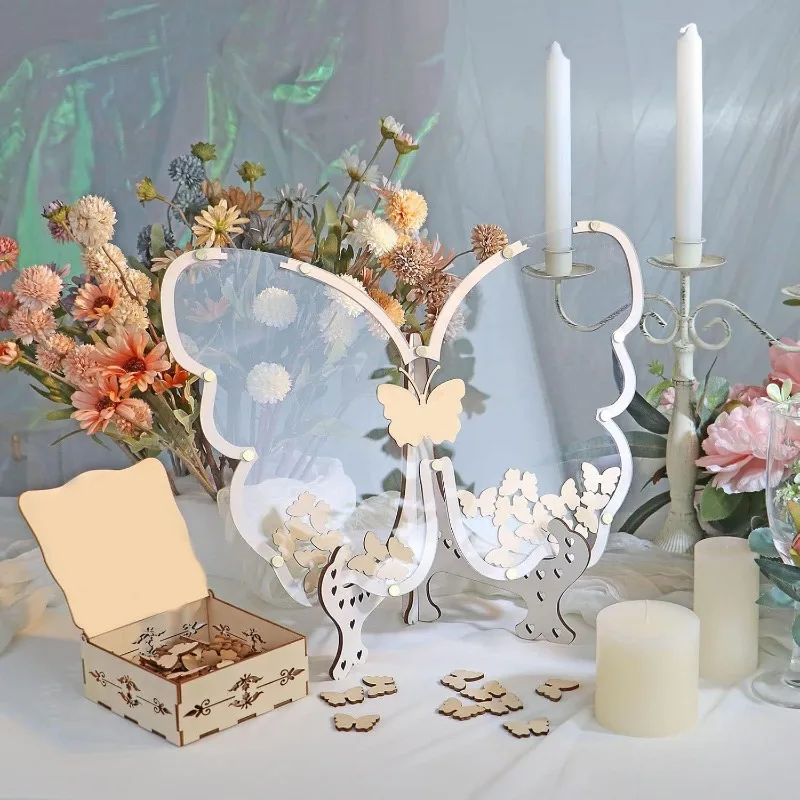 Alternativa del libro de visitas, alternativa del libro de visitas de la mariposa con 60 piezas de mariposas, traje para decoración de boda, aniversario, ceremonia
