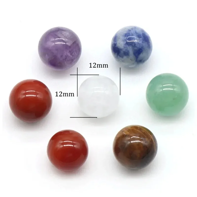 7pcs/Set Natural Stone 12mm Beads Crystal Amethyst Tiger Eye Quartz Chakra Yoga Stone Round Balls Ornaments Jewelry Accessories