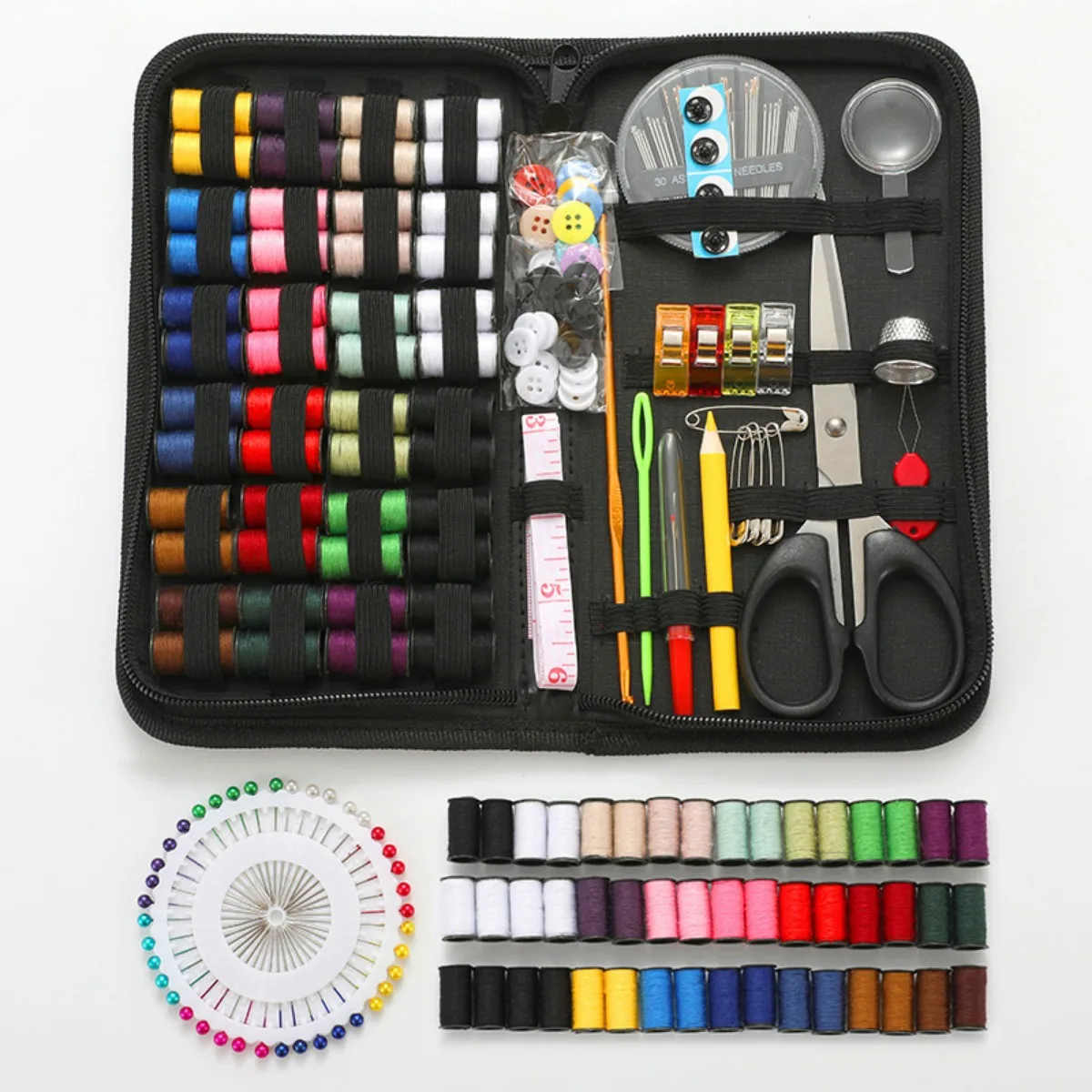 

Sewing Kit with Black Case Portable Sewing Supplies for Home Adults Beginner Emergency Threads Scissors Needles Measuring Tape