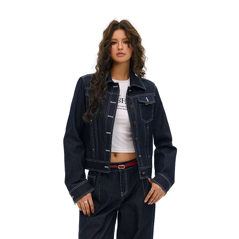 

Vone eeE American Retro mat Denim Jaet Women's Loose Versatile Spicy Girl Top Autumn Winter Faion ort Coat