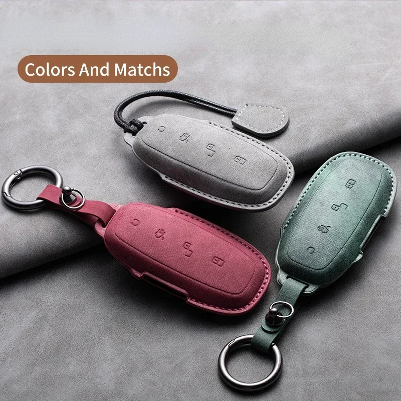 

Leather Car Key Case Cover For BYD DENZA D9 2022 For Denza D9 DM-i 2022 2023 Auto Key Fob Shell Car Styling Keychain Accessory