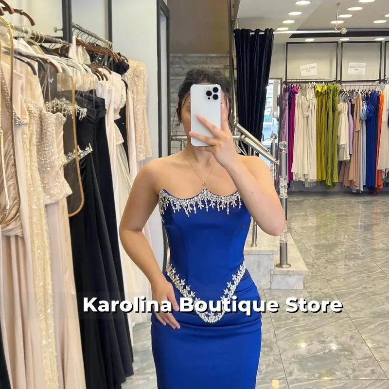 ผ้าพันคอไหมยาวแบบสั่งทำพิเศษ ชุดราตรีผ้ากลิตเตอร์ทรงเมอร์เมด ชุดเดรสงานพรอมแบบไร้สายรัดหลังยาวกรอมพื้น ปี 2025