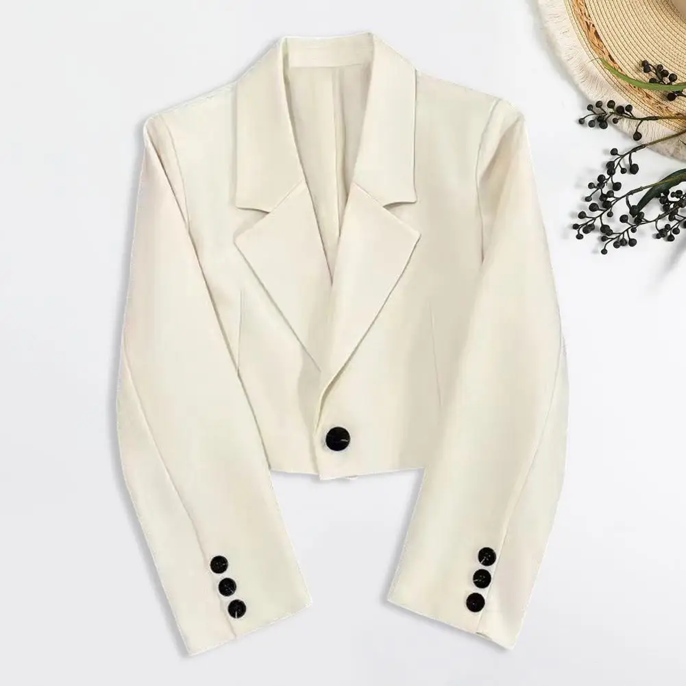 Women Suit Coat Lapel Long Sleeve Short Suit Jacket Solid Color Casual Commute Style Suit Coat Work Office Daily Wear