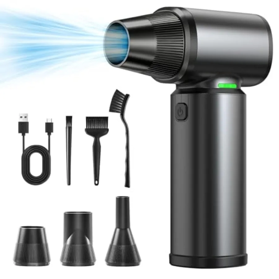 

Compressed Air Duster - 180000RPM Super Power Electric Air Duster, 3-Speed Adjustable Rechargeable Cordless Air Blower with LED